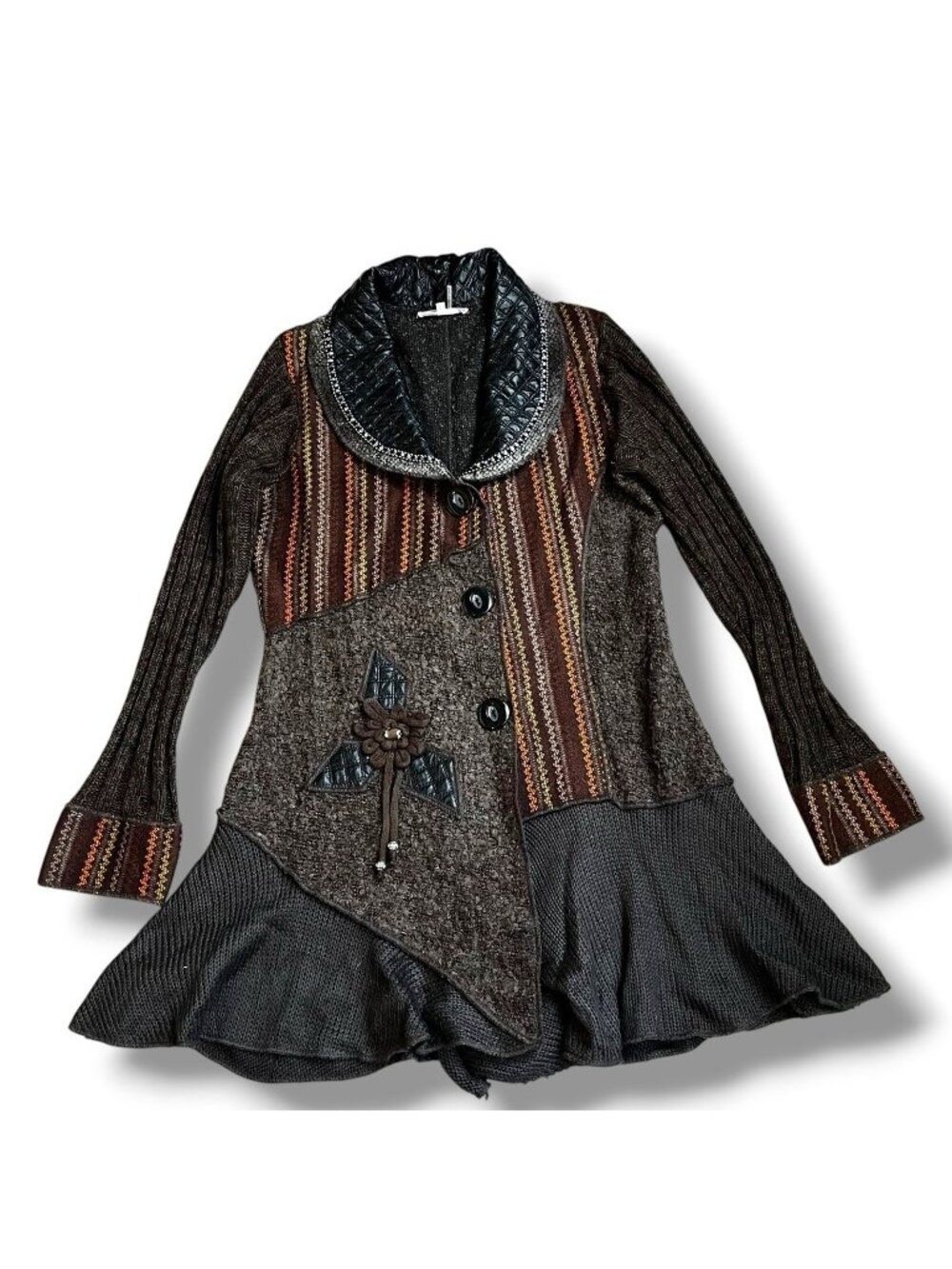Liquid by Sioni Long Cardigan Sweater Artsy Funky Whimsical Goth Boho Large